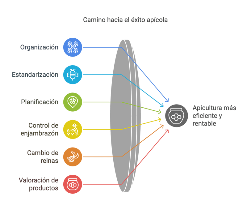 Diagrama que muestra las actividades apícolas que garantizarán el éxito en la apicultura